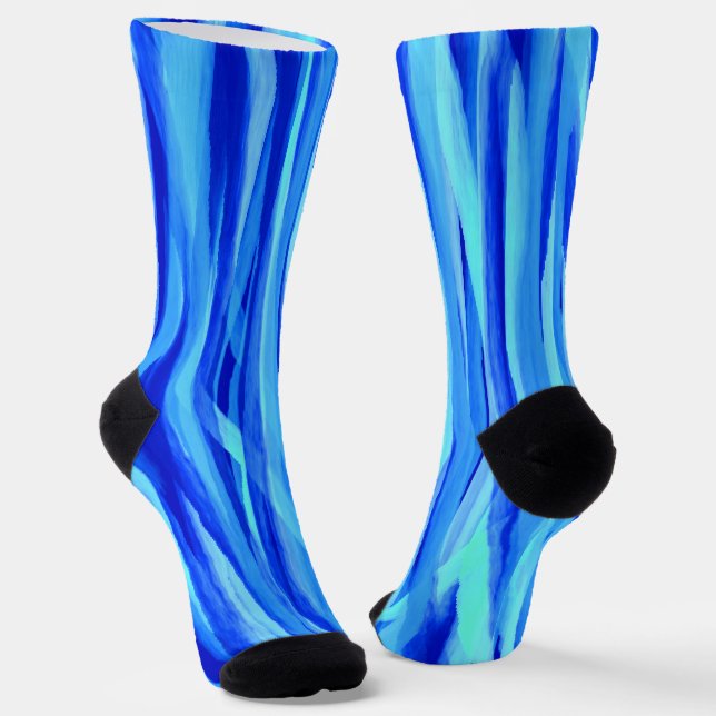 Blue Socks With Abstract Watercolor Striped Design (Angled)