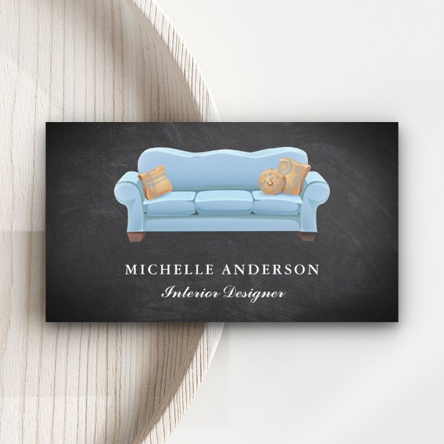 Blue Sofa Furniture Store Interior Designer Business Card (Creator Uploaded)
