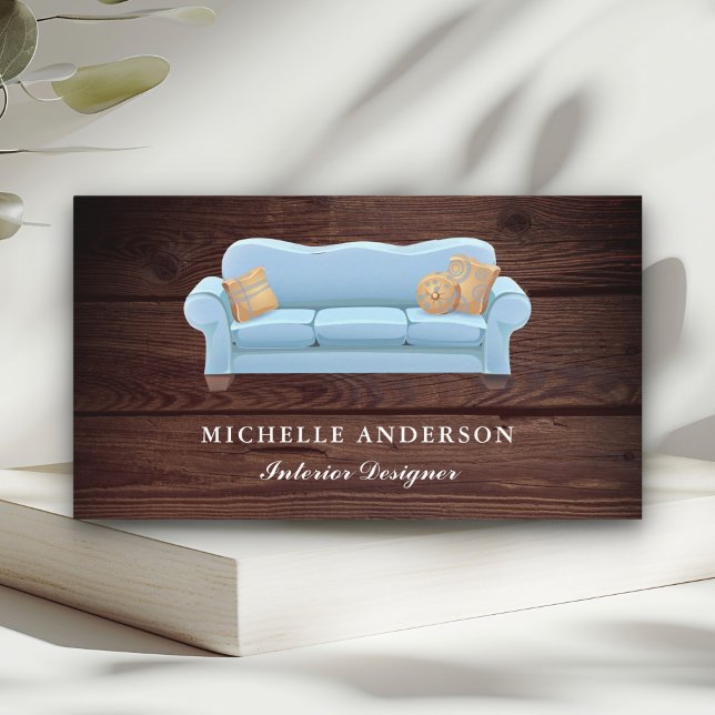Blue Sofa Furniture Store Interior Designer Business Card (Creator Uploaded)