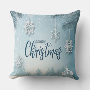 Blue Soft & Calm Christmas Snow Crystal Design- Throw Pillow