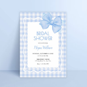 Blue soft plaid bow bridal shower invitation