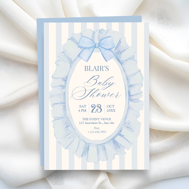 Blue soft ribbon baby shower invitation (Creator Uploaded)