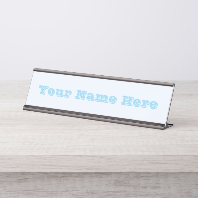 Blue Soft White Pastel Solid Color Desk Name Plate (Front)