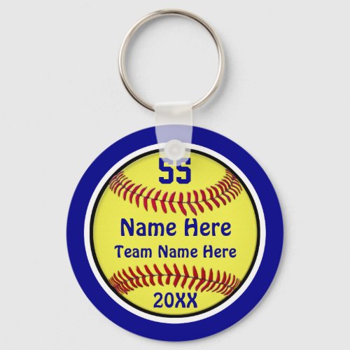 Blue Softball Bag Tags Personalized Keychain