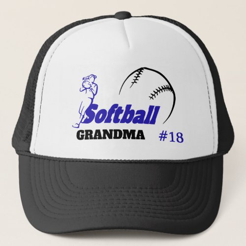 Blue Softball Parent Grandparent Personalized Trucker Hat