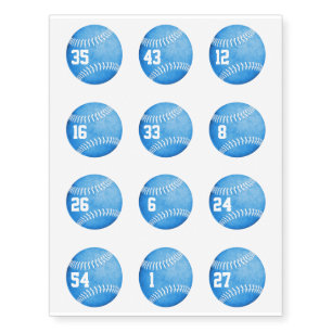 Blue softball set of 12 tattoos w jersey numbers