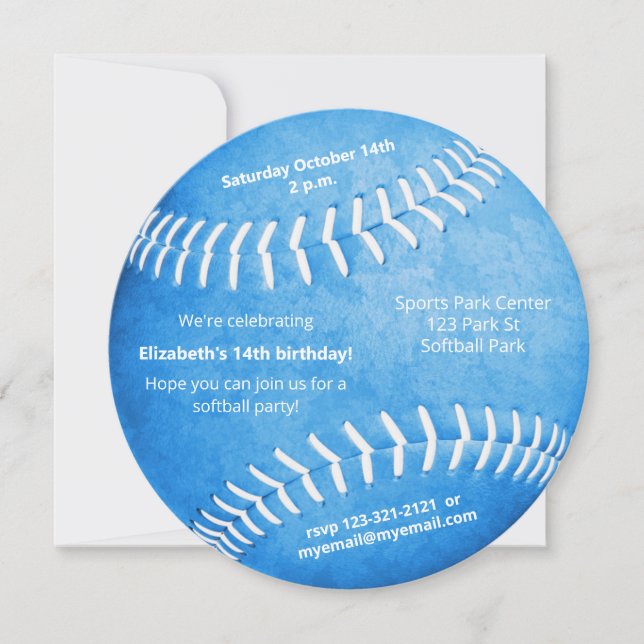 Blue softball sports related party announcement (Front)