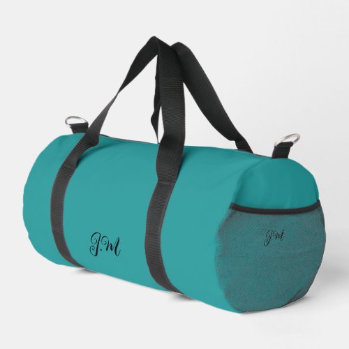 Blue solid color trendy pastel initials name duffle bag