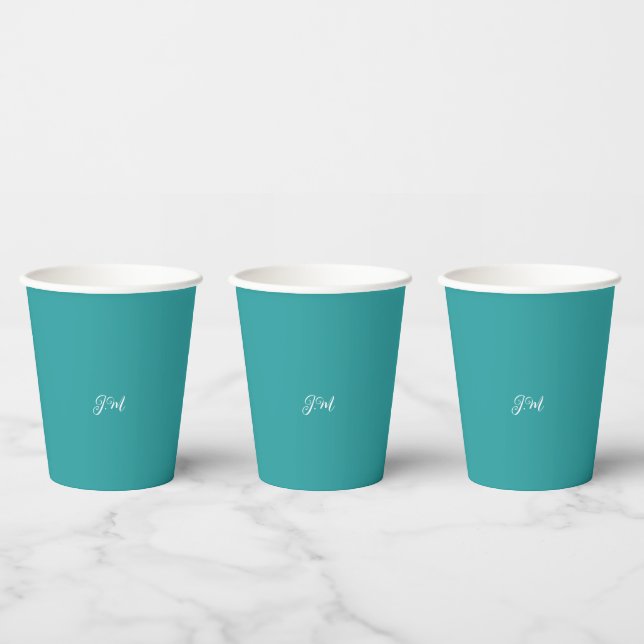 Blue solid color trendy pastel initials name paper cups (Multi)