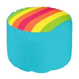 Blue Solid & Multi Striped Round Pouf Cushion/Seat