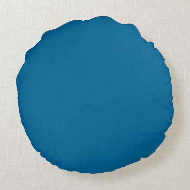 Blue solid plain color round pillow (Back)