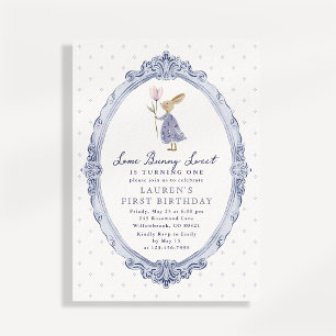 Blue Some Bunny First Birthday Invitation
