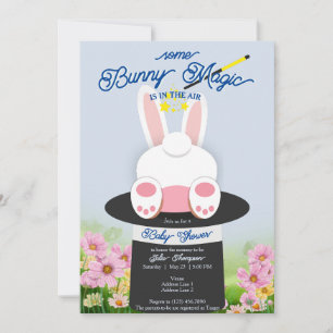 Blue Some Bunny Magic Hat Trick Garden Baby Shower Invitation