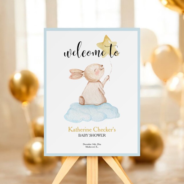 Blue Some Bunny Star Baby Shower Welcome Sign (Creator Uploaded)