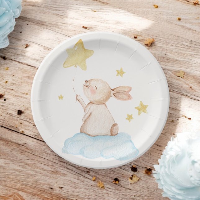 Blue Some Bunny Yellow Star Balloon Baby Shower  Paper Plates (Creator Uploaded)