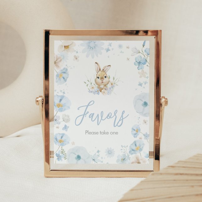 Blue Somebunny Rabbit Baby Shower Favors Poster (Blue Rabbit Somebunny Baby Shower Favors Sign)