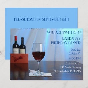 Blue Sophisticated Red wine birthday  party  Invitation