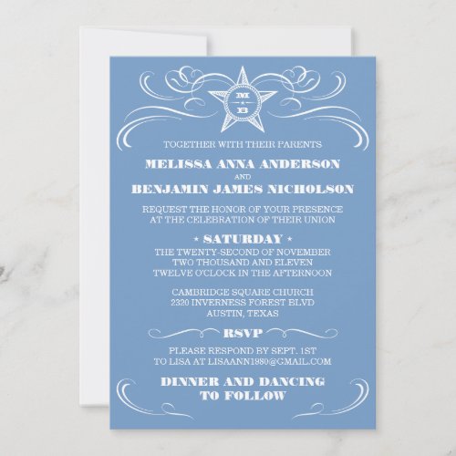 Blue Southern Style Wedding Invitations