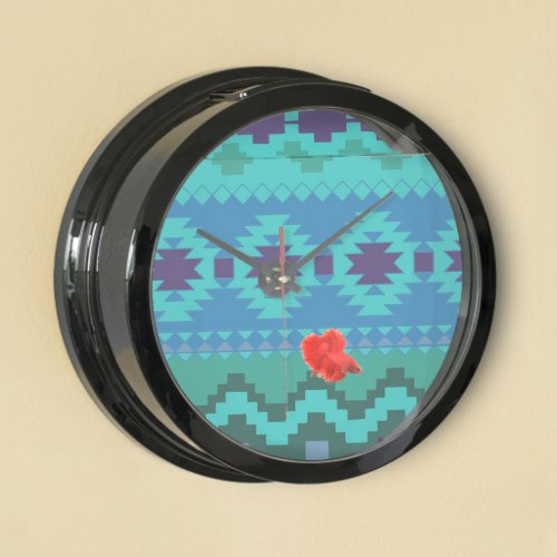 blue southwest pattern -  western abstract art fish tank clock