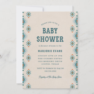 Blue Southwestern Aztec Pattern Baby Shower Invitation