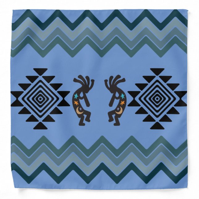 Blue Southwestern Kokopellis Bandana (Front)