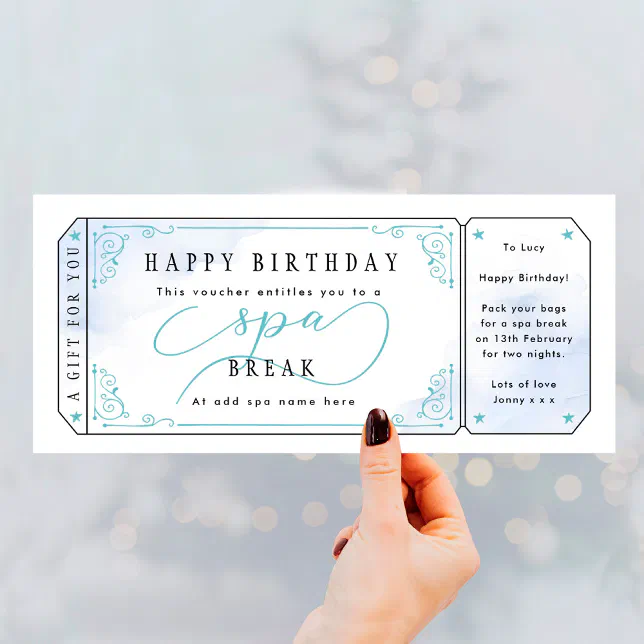 Blue Spa Break Birthday Gift Voucher Zazzle