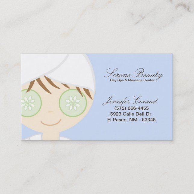 Blue Spa Girl Cucumber Spa Massage Business Card (Front)