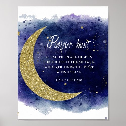 Blue Space and Golden Moon Baby Shower Pacifier Hu Poster