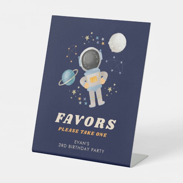  Blue Space Astronaut Birthday Favors Sign (Front)