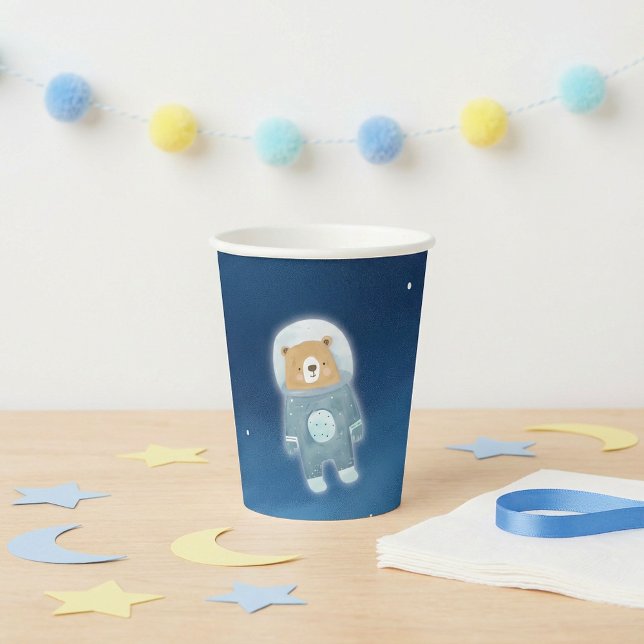 Blue Space Bear Astronaut Baby Shower Paper Cups (Blue Space Bear Astronaut Baby Shower Paper Cups.)