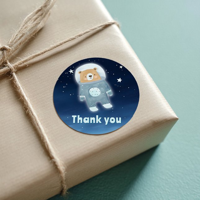 Blue Space Bear Thank You Astronaut Square Sticker (Cute space astronaut teddy bear thank you sticker)