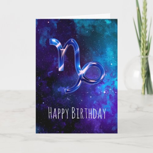 Blue Space Capricorn Birthday Card