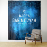 Blue Space Galaxy Bar Mitzvah Backdrop<br><div class="desc">Modern space themed Bar Mitzvah backdrop tapestry in blue and black. This unique galaxy design is the perfect choice for the boy who loves outer space. Easily personalize for your event using the online template fields.</div>