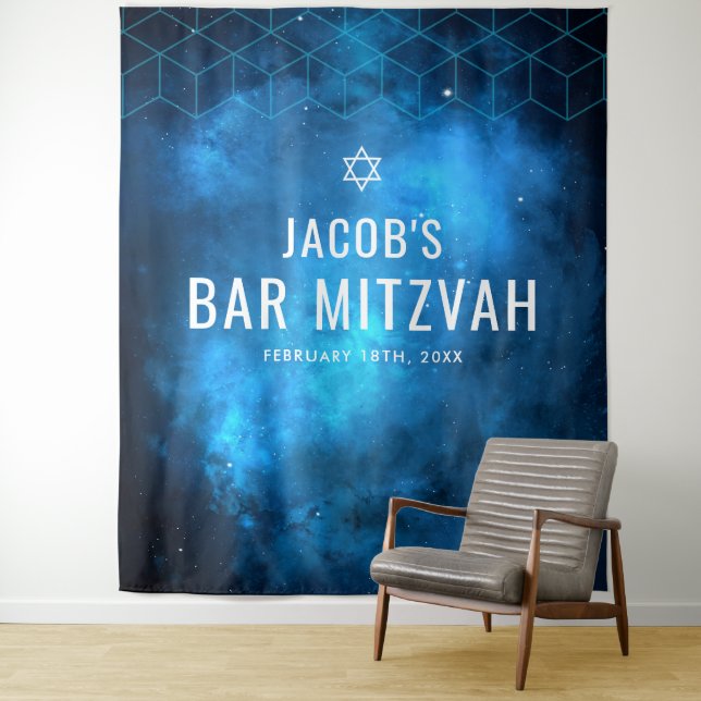 Blue Space Galaxy Bar Mitzvah Backdrop (In Situ)