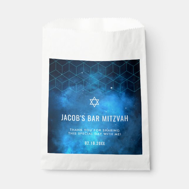 Blue Space Galaxy Bar Mitzvah Favor Bag (Front)