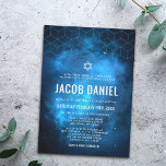 Blue Space Galaxy Bar Mitzvah Invitations<br><div class="desc">Modern space themed Bar Mitzvah invitations in blue and black. This unique galaxy design is the perfect choice for any boy who loves outer space. Easily personalize for your event using the online template fields.</div>