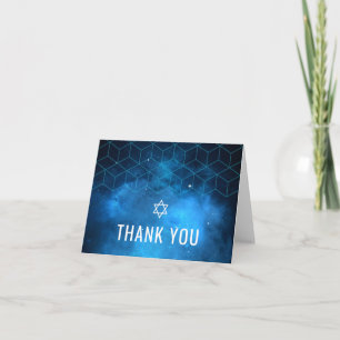 Blue Space Galaxy Bar Mitzvah Letterpress Thank You Card