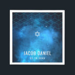 Blue Space Galaxy Bar Mitzvah Napkins<br><div class="desc">Modern space themed Bar Mitzvah custom paper napkins.</div>