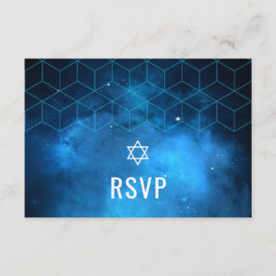 Blue Space Galaxy Bar Mitzvah RSVP Card