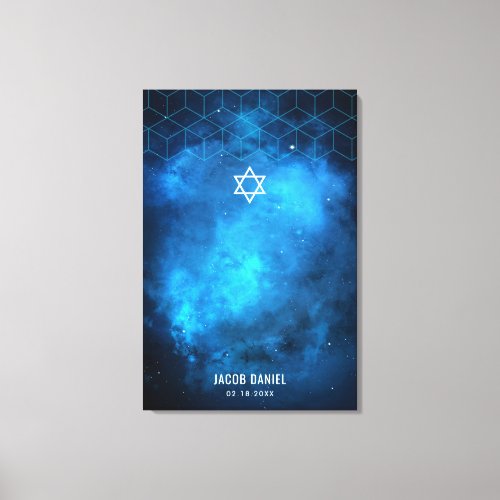 Blue Space Galaxy Bar Mitzvah Sign In Board Canvas
