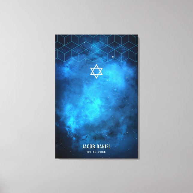 Blue Space Galaxy Bar Mitzvah Sign In Board Canvas (Front)