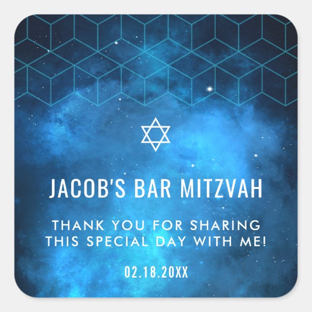 Blue Space Galaxy Bar Mitzvah Square Sticker (Front)