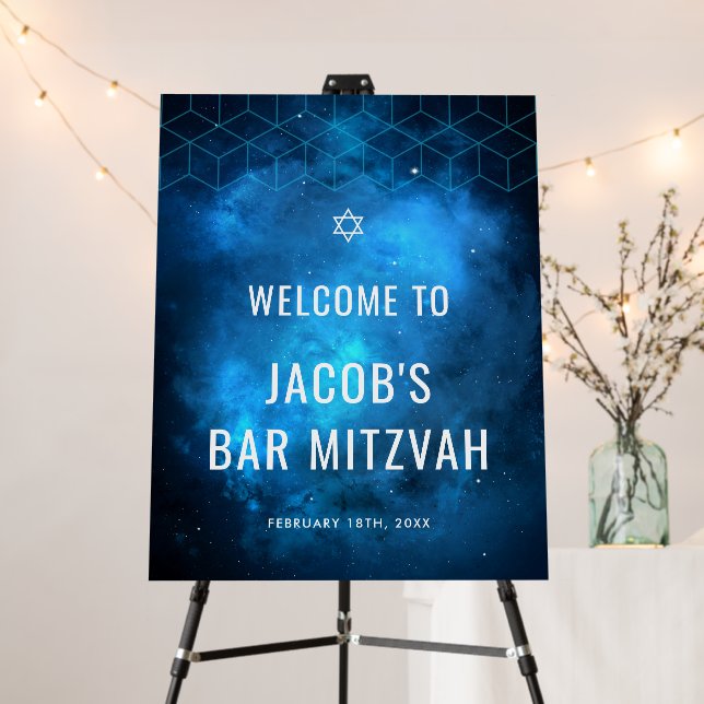 Blue Space Galaxy Bar Mitzvah Welcome Foam Board (In Situ (Stand))