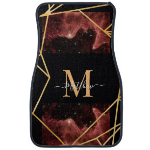 Blue Space Gold Glitter Sparkle Name Monogram Car Floor Mat