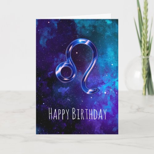 Blue Space Leo Birthday Card