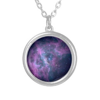 Blue Space Nebula Silver Plated Necklace by SpaceArtist at Zazzle