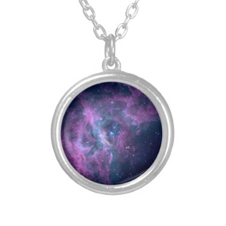 Blue Space Nebula Silver Plated Necklace