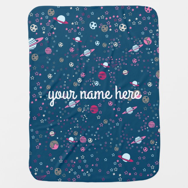 Blue Space Personalized Baby Blanket (Front)