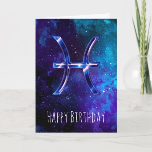 Blue Space Pisces Birthday Card