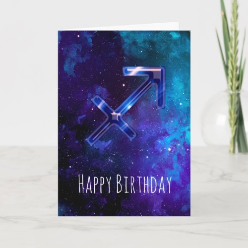 Blue Space Sagittarius Birthday Card